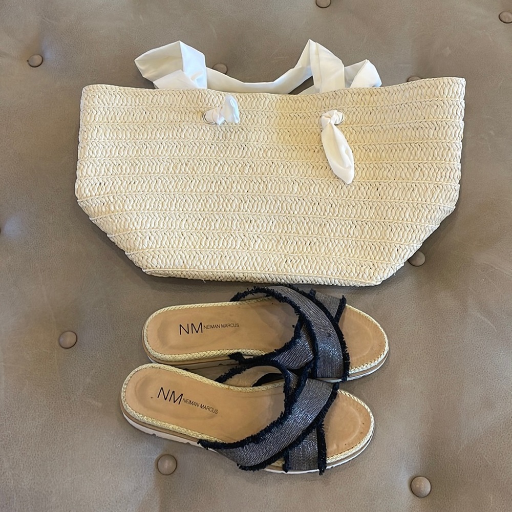 Neiman Marcus Sandals and beach bag